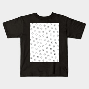 Smiley Face Pattern, Black and White Kids T-Shirt